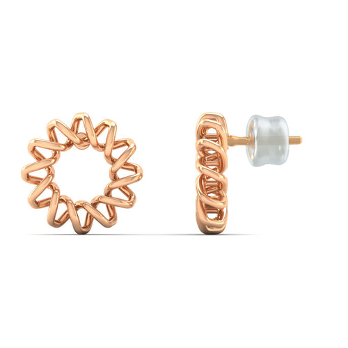 9K Solid Gold Sunflower Round Stud Earrings