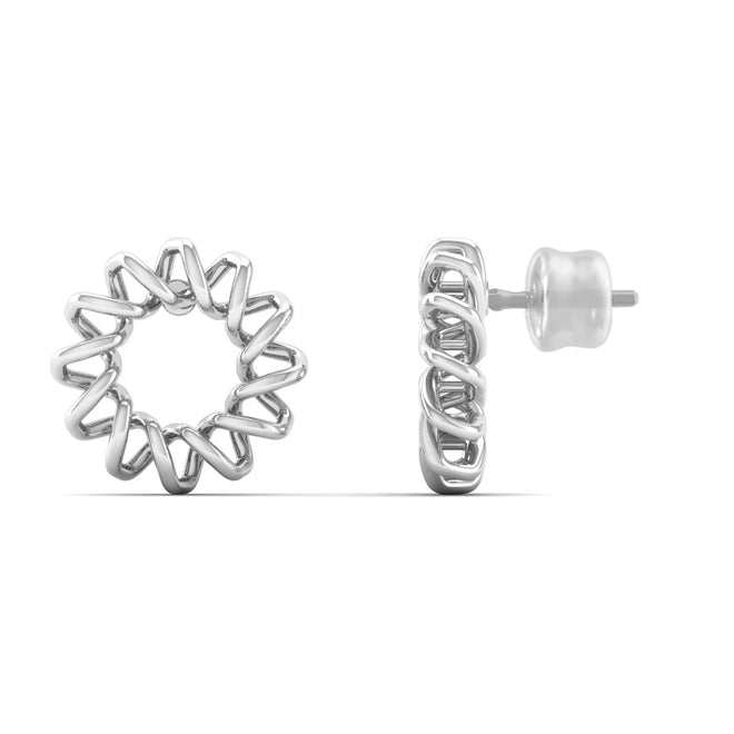 9K Solid Gold Sunflower Round Stud Earrings