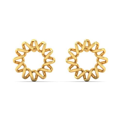 9K Solid Gold Sunflower Round Stud Earrings
