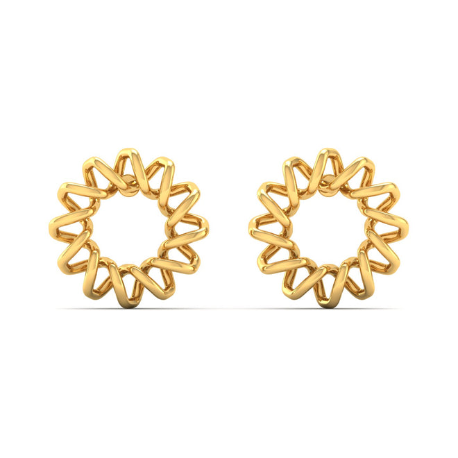 9K Solid Gold Sunflower Round Stud Earrings