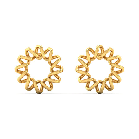 9K Solid Gold Sunflower Round Stud Earrings