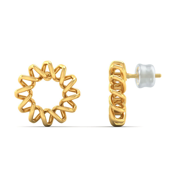 9K Solid Gold Sunflower Round Stud Earrings
