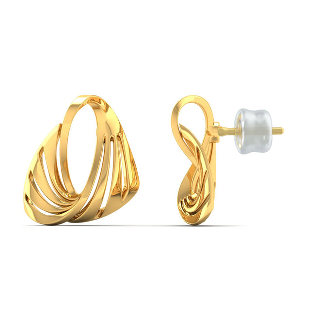 9K Solid Gold Twisted Curved Stud Earrings