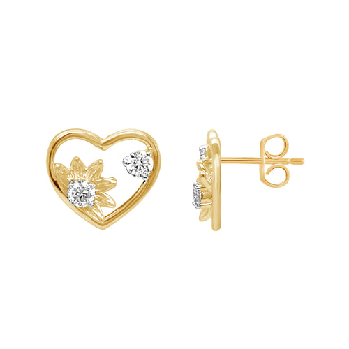0.16 CT Lab Diamond Heart Floral Ear Studs in 9KT Gold | Elegant Everyday Earrings