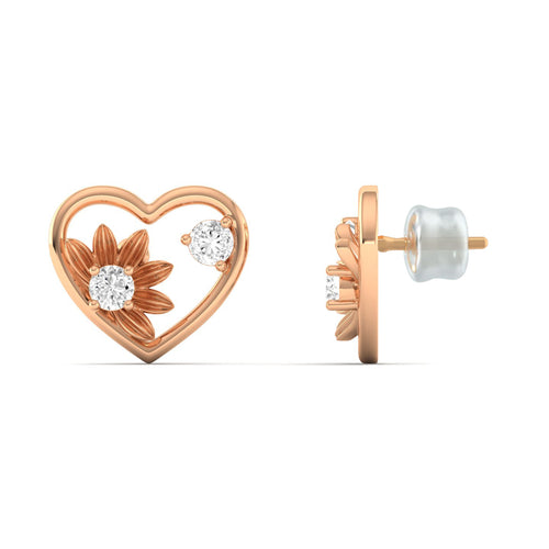 0.16 CT Lab Diamond Heart Floral Ear Studs in 9KT Gold | Elegant Everyday Earrings