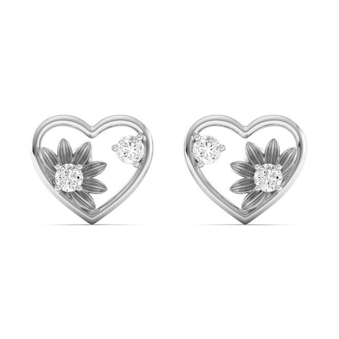 0.16 CT Lab Diamond Heart Floral Ear Studs in 9KT Gold | Elegant Everyday Earrings