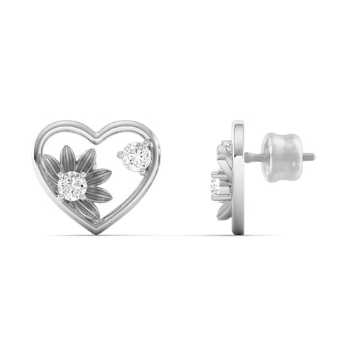 0.16 CT Lab Diamond Heart Floral Ear Studs in 9KT Gold | Elegant Everyday Earrings
