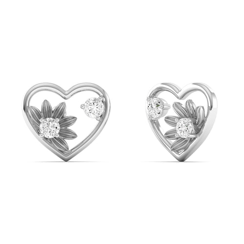 0.16 CT Lab Diamond Heart Floral Ear Studs in 9KT Gold | Elegant Everyday Earrings
