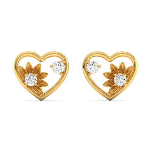 0.16 CT Lab Diamond Heart Floral Ear Studs in 9KT Gold | Elegant Everyday Earrings