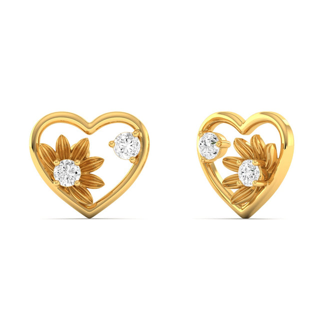 0.16 CT Lab Diamond Heart Floral Ear Studs in 9KT Gold | Elegant Everyday Earrings