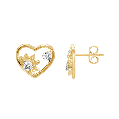 0.16 CT Lab Diamond Heart Floral Ear Studs in 9KT Gold | Elegant Everyday Earrings