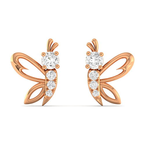 Lab Grown Diamond Butterfly Stud Earrings 9k Solid Gold
