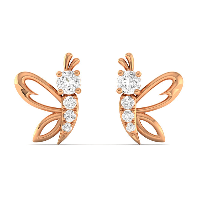 Lab Grown Diamond Butterfly Stud Earrings 9k Solid Gold