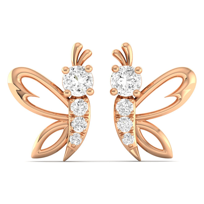 Lab Grown Diamond Butterfly Stud Earrings 9k Solid Gold