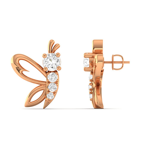 Lab Grown Diamond Butterfly Stud Earrings 9k Solid Gold