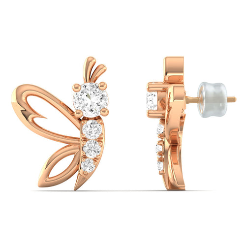 Lab Grown Diamond Butterfly Stud Earrings 9k Solid Gold