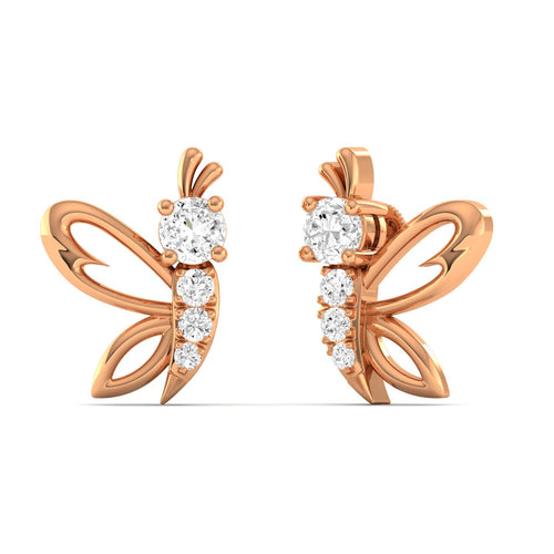 Lab Grown Diamond Butterfly Stud Earrings 9k Solid Gold