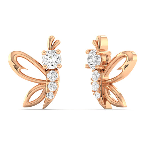 Lab Grown Diamond Butterfly Stud Earrings 9k Solid Gold