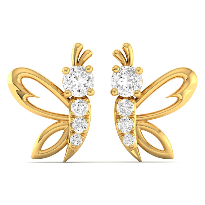 Lab Grown Diamond Butterfly Stud Earrings 9k Solid Gold
