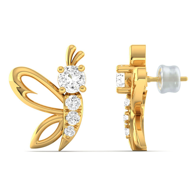 Lab Grown Diamond Butterfly Stud Earrings 9k Solid Gold