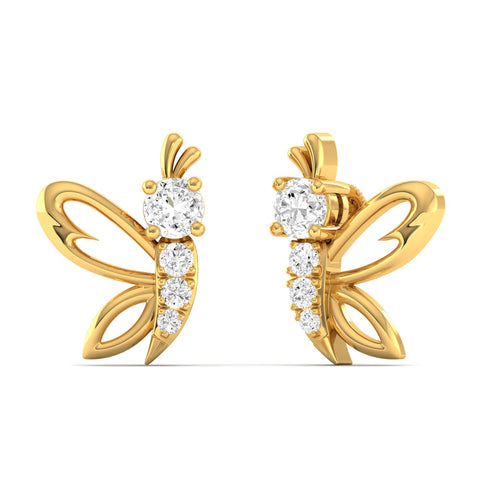 Lab Grown Diamond Butterfly Stud Earrings 9k Solid Gold