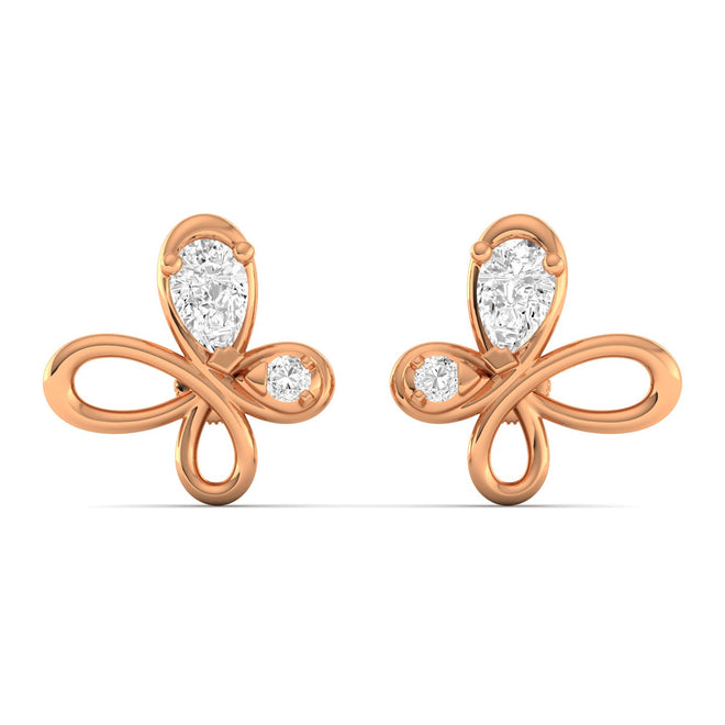 Lab Grown Diamond Flying Butterfly Stud Earrings 9k Solid Gold