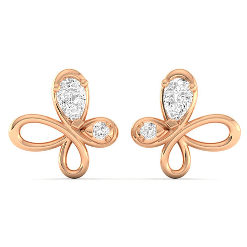 Lab Grown Diamond Flying Butterfly Stud Earrings 9k Solid Gold