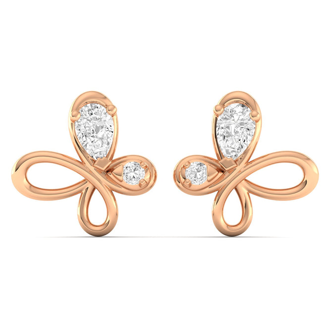Lab Grown Diamond Flying Butterfly Stud Earrings 9k Solid Gold