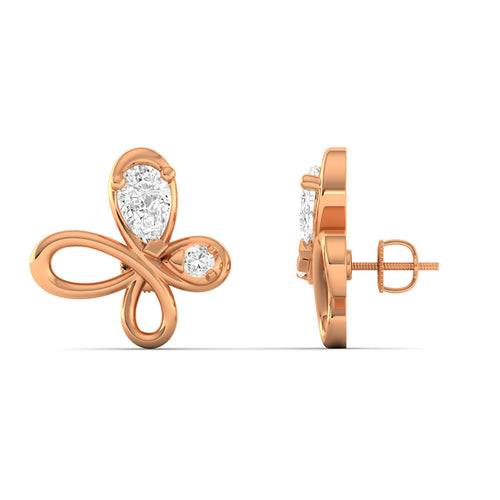 Lab Grown Diamond Flying Butterfly Stud Earrings 9k Solid Gold