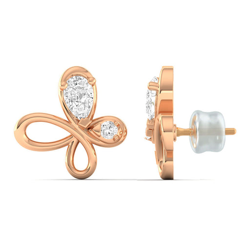 Lab Grown Diamond Flying Butterfly Stud Earrings 9k Solid Gold