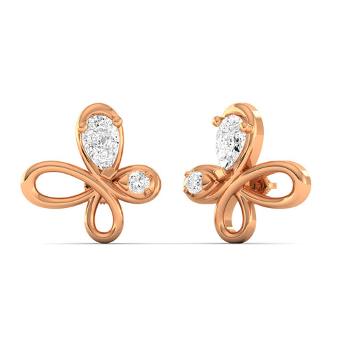 Lab Grown Diamond Flying Butterfly Stud Earrings 9k Solid Gold