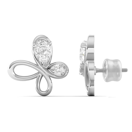 Lab Grown Diamond Flying Butterfly Stud Earrings 9k Solid Gold