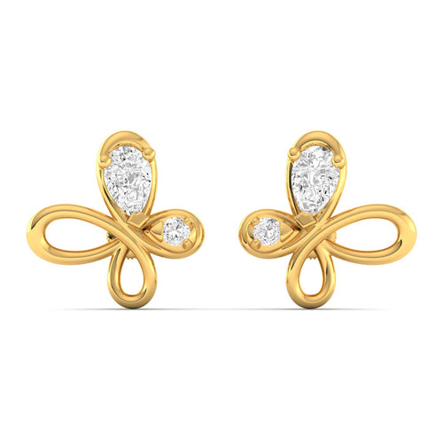 Lab Grown Diamond Flying Butterfly Stud Earrings 9k Solid Gold