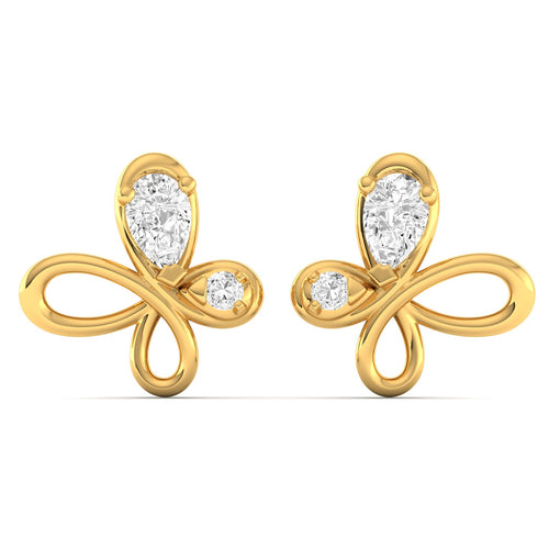 Lab Grown Diamond Flying Butterfly Stud Earrings 9k Solid Gold
