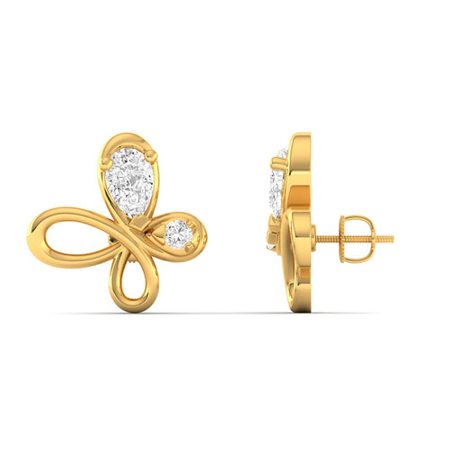 Lab Grown Diamond Flying Butterfly Stud Earrings 9k Solid Gold