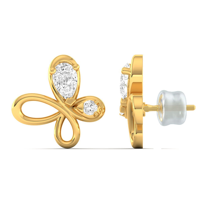 Lab Grown Diamond Flying Butterfly Stud Earrings 9k Solid Gold