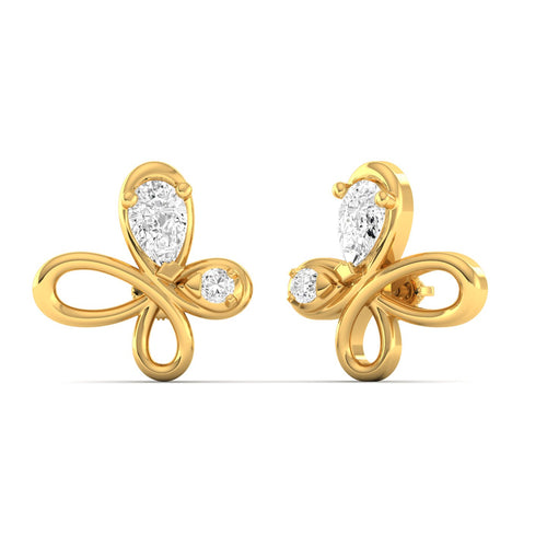Lab Grown Diamond Flying Butterfly Stud Earrings 9k Solid Gold