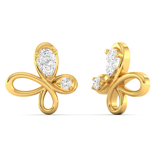 Lab Grown Diamond Flying Butterfly Stud Earrings 9k Solid Gold