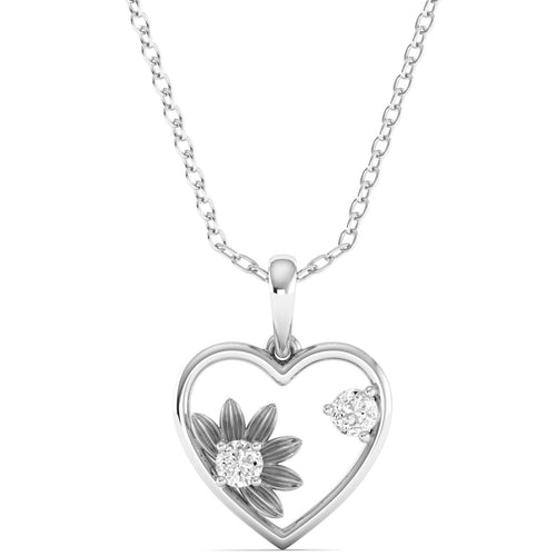 Round Cut Lab Grown Diamond Heart Floral Pendant 9k Solid Gold