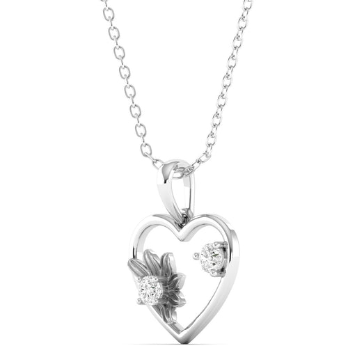 Round Cut Lab Grown Diamond Heart Floral Pendant 9k Solid Gold