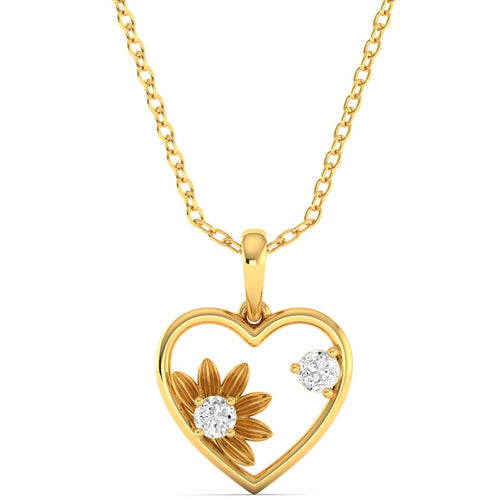 Round Cut Lab Grown Diamond Heart Floral Pendant 9k Solid Gold