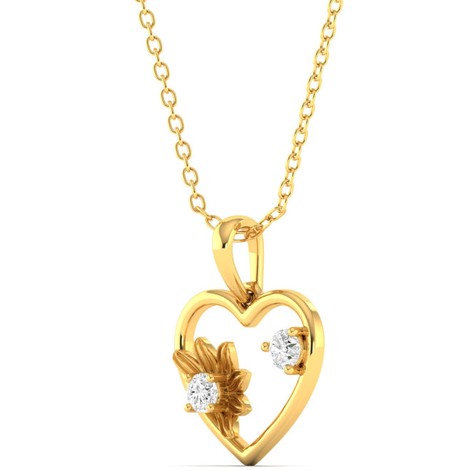 Round Cut Lab Grown Diamond Heart Floral Pendant 9k Solid Gold