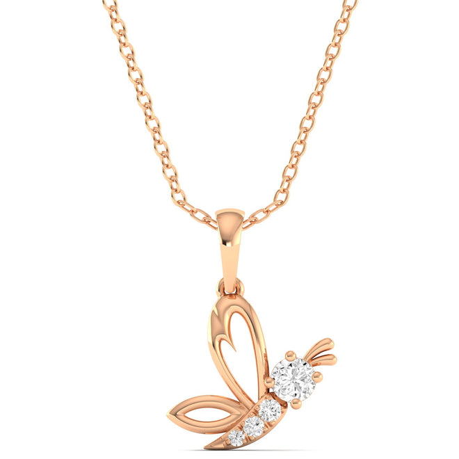 Round Lab Grown Diamond Butterfly Pendant 9k Solid Gold
