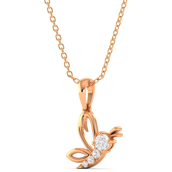 Round Lab Grown Diamond Butterfly Pendant 9k Solid Gold