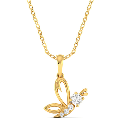 Round Lab Grown Diamond Butterfly Pendant 9k Solid Gold