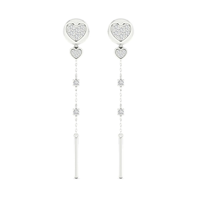 1/4 Ctw Pave Heart Threader Fashion Earring