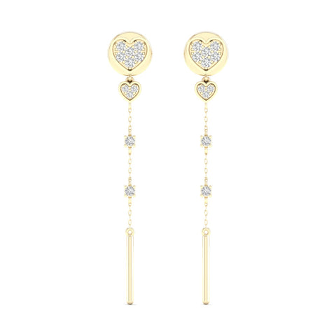 1/4 Ctw Pave Heart Threader Fashion Earring