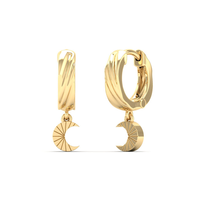 Nova Luna Dangle Huggie Earrings in 9KT Gold
