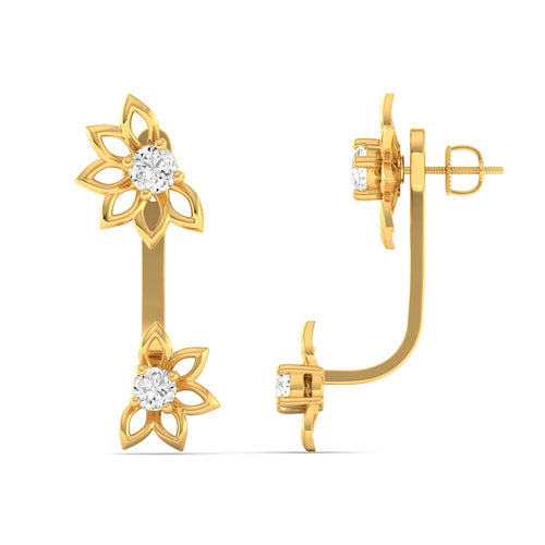 Lab Grown Diamond Floral Stud Earrings 9k Solid Gold