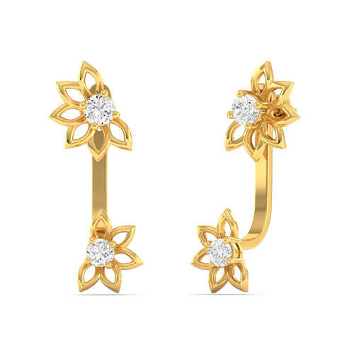 Lab Grown Diamond Floral Stud Earrings 9k Solid Gold